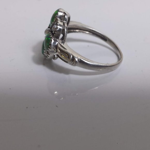 Green Fire Opal Pearl ring 6.5 925 Sterling Silver Filigree Ring - Picture 2 of 6